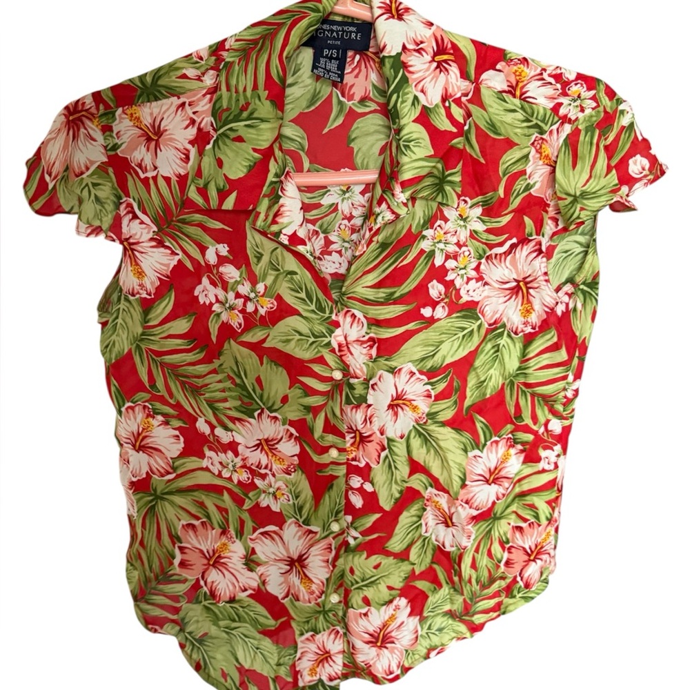 Jones New York SILK Tropical Blouse size PS